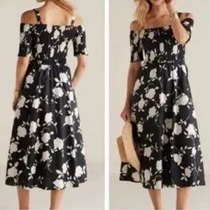 Soft Surroundings Divani Dress Black Ivory Floral Print Smocked Sundress XL $150